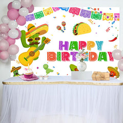 Lofaris Cactus And Guitar Mexican Fiesta Birthday Backdrop