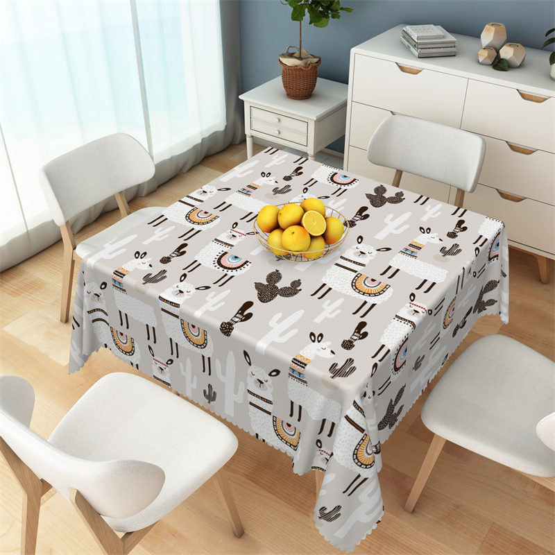 Lofaris Cactus And Sheep Patterns Grey Square Tablecloth