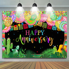 Lofaris Cactus Colorful Mexican Happy Anniversary Backdrop