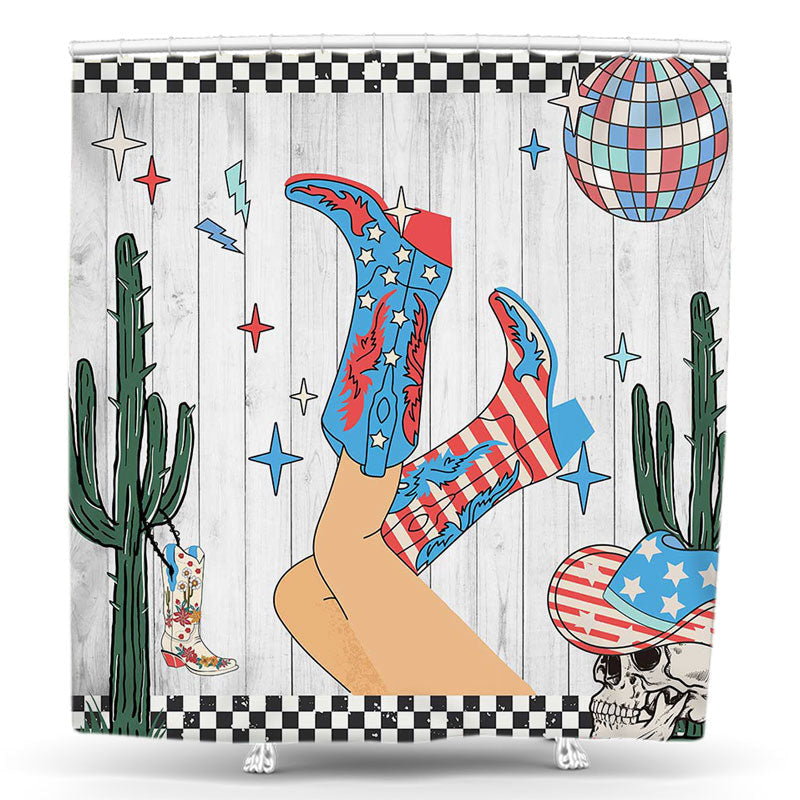 Lofaris Cactus Plaid Wood Independence Day Shower Curtain