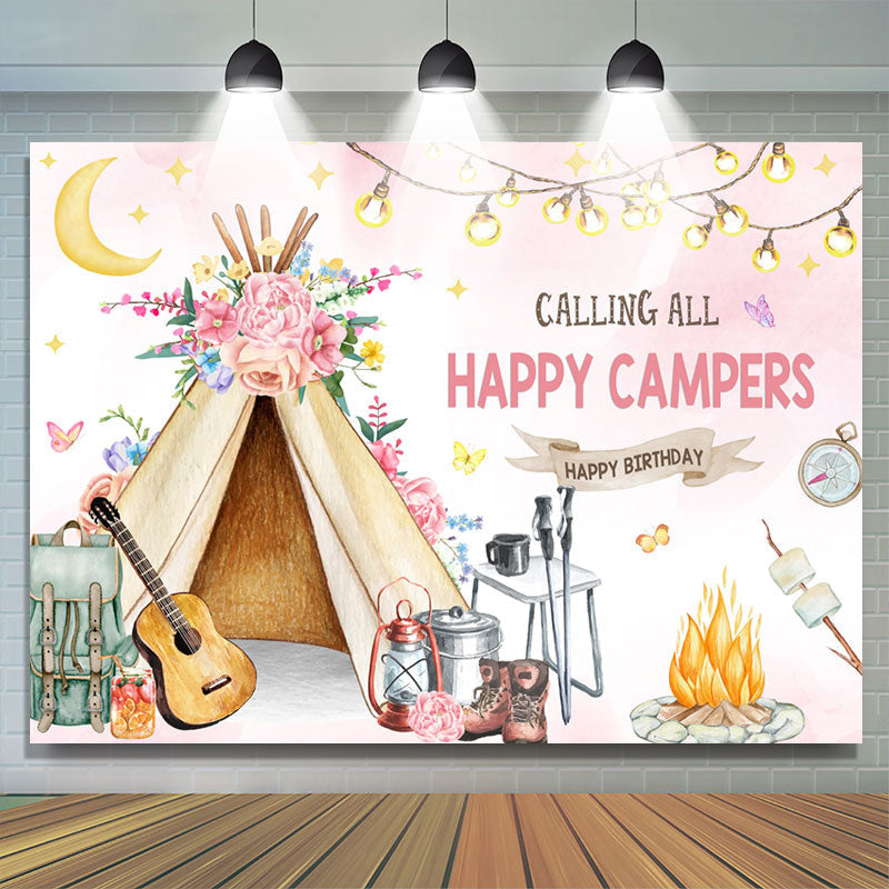 Lofaris Calling All Happy Campers Tent Birthday Backdrop