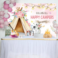 Lofaris Calling All Happy Campers Tent Birthday Backdrop