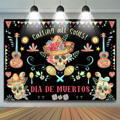 Lofaris Calling All Skulls Floral Black Mexican Fiesta Backdrop