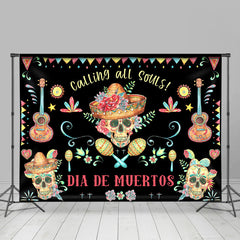 Lofaris Calling All Skulls Floral Black Mexican Fiesta Backdrop