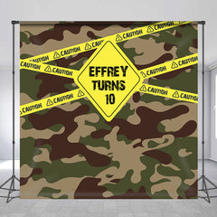 Lofaris Camouflage Caution Custom 10th Birthday Backdrop