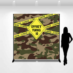 Lofaris Camouflage Caution Custom 10th Birthday Backdrop