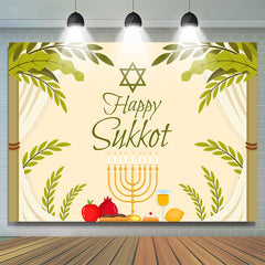 Lofaris Candlestick Green Leaves Beige Jewish Sukkot Backdrop