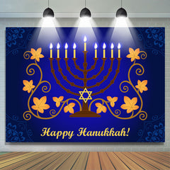 Lofaris Candlestick Happy Hanukkah Blue Holiday Backdrop