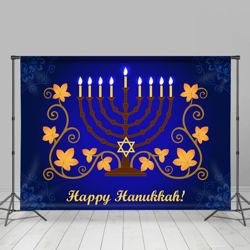 Lofaris Candlestick Happy Hanukkah Blue Holiday Backdrop