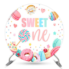 Lofaris Candy Cake Macaron Sweet Circle 1St Birthday Backdrop