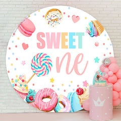 Lofaris Candy Cake Macaron Sweet Circle 1St Birthday Backdrop