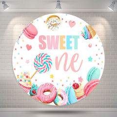 Lofaris Candy Cake Macaron Sweet Circle 1St Birthday Backdrop