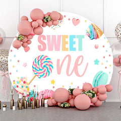 Lofaris Candy Cake Macaron Sweet Circle 1St Birthday Backdrop