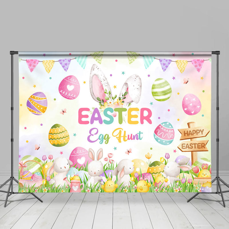 Lofaris Candy Color Bucolic Rabbit Egg Hunt Easter Backdrop