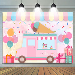 Lofaris Candy Color Ice Cream Car Balloons Birthday Backdrop