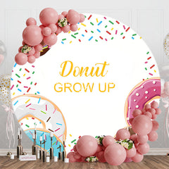 Lofaris Candy Donut Grow Up White Round Baby Shower Backdrop