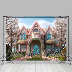 Lofaris Candy Fairy House Sakura Tree Happy Easter Backdrop