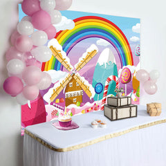 Lofaris Candyland Rainbow Clouds House Birthday Backdrop