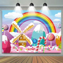 Lofaris Candyland Rainbow Clouds House Birthday Backdrop