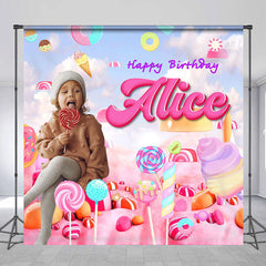 Lofaris Candyland Sweet Pink Personalized Birthday Backdrop