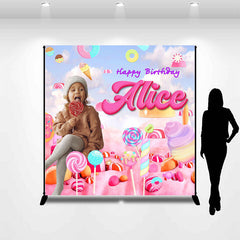 Lofaris Candyland Sweet Pink Personalized Birthday Backdrop