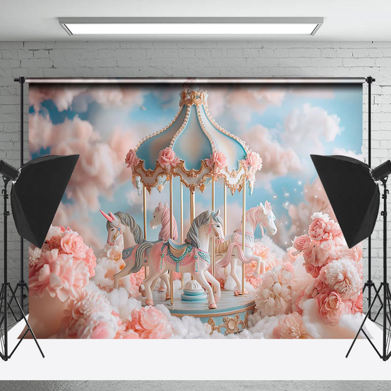 Lofaris Carrousel Dreamy Pink Girls Cake Smash Backdrop