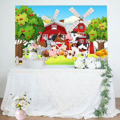 Lofaris Cartoon Barn Windmill Animals Farm Birthday Backdrop