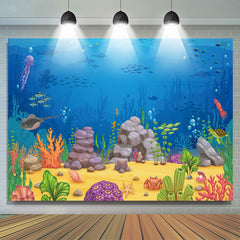 Lofaris Cartoon Blue Ocean Fish Benthos Birthday Backdrop