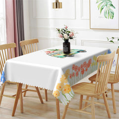 Lofaris Cartoon Bus Wildflowers White Dining Room Tablecloth