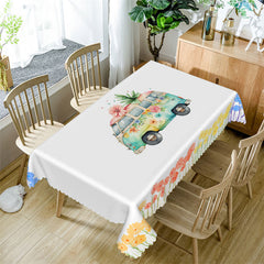 Lofaris Cartoon Bus Wildflowers White Dining Room Tablecloth