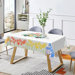 Lofaris Cartoon Bus Wildflowers White Dining Room Tablecloth