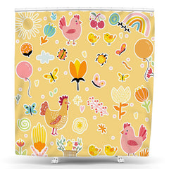 Lofaris Cartoon Chicken Sun Spring Flowers Shower Curtain