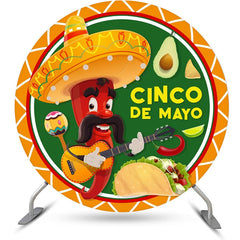 Lofaris Cartoon Chili Hat Taco Round Mexican Fiesta Backdrop