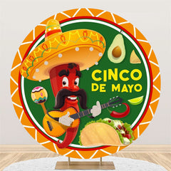 Lofaris Cartoon Chili Hat Taco Round Mexican Fiesta Backdrop