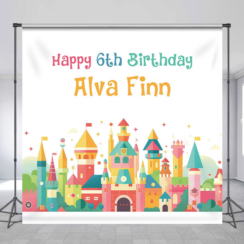 Lofaris Cartoon Colorful Castle Happy 6th Birthday Backdrop