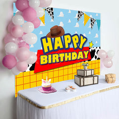 Lofaris Cartoon Cowboy Flag Cloud Texture Birthday Backdrop