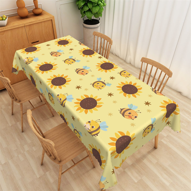 Lofaris Cartoon Cute Bee Floral Spring Yellow Tablecloth