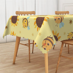 Lofaris Cartoon Cute Bee Floral Spring Yellow Tablecloth