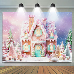 Lofaris Cartoon Cute Pink Snowy House Christmas Backdrop