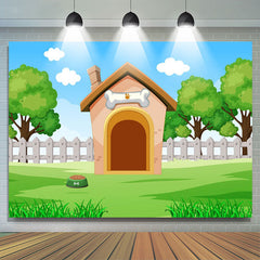 Lofaris Cartoon Dog House Lawn Sky Baby Shower Backdrop
