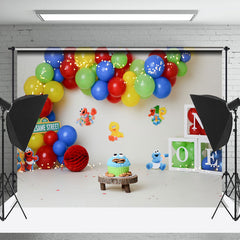 Lofaris Cartoon Doll Balloon Portrait Backdrop for 1st Birthday