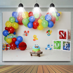 Lofaris Cartoon Doll Balloon Portrait Backdrop for 1st Birthday