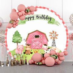 Lofaris Cartoon Farm Animals Grass Round Birthday Backdrop