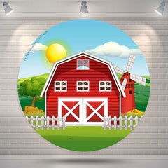 Lofaris Cartoon Farm Red Barn Birthday Party Round Backdrop