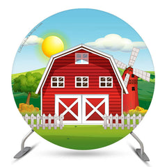 Lofaris Cartoon Farm Red Barn Birthday Party Round Backdrop