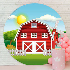 Lofaris Cartoon Farm Red Barn Birthday Party Round Backdrop