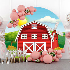 Lofaris Cartoon Farm Red Barn Birthday Party Round Backdrop