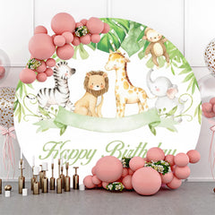 Lofaris Cartoon Forest Animals Round Happy Birthday Backdrop