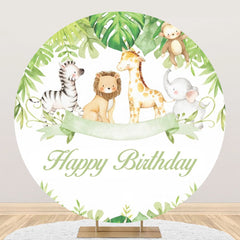 Lofaris Cartoon Forest Animals Round Happy Birthday Backdrop