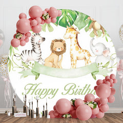 Lofaris Cartoon Forest Animals Round Happy Birthday Backdrop